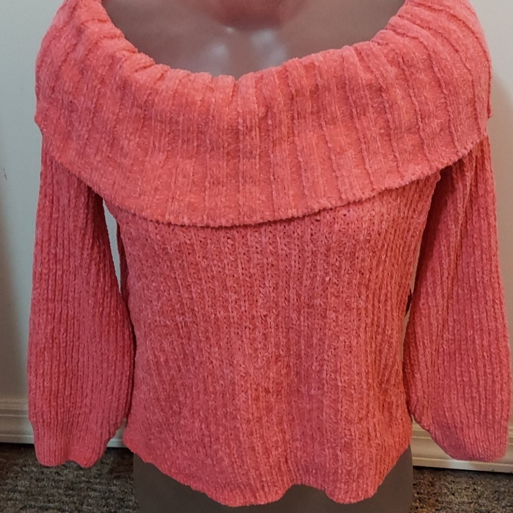 Neon pink cowl neck chunky sweater